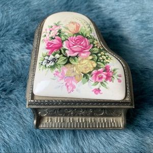 Silver piano jewelry box vintage made in Japan